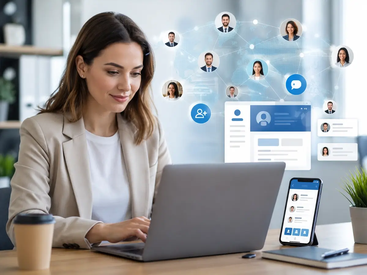 Iemand netwerkt online en stuurt een connectieverzoek via LinkedIn
